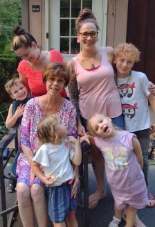 Susan with her daughters and grandkids